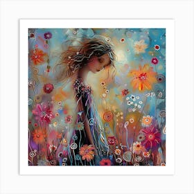 Girl In A Flower Field Art Print