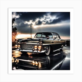 Classic Car At Sunset Art Print