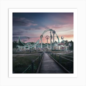 Amusement Park At Dusk Art Print