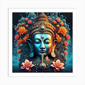 Buddha With Flowers Art Print