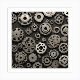 Gears On Black Background 13 Art Print