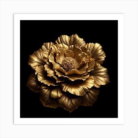 Gold Flower On Black Background Art Print