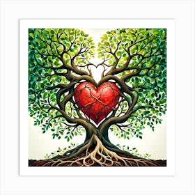 LOVE, Heart Of The Tree Of Life, A Heart Shaped Tree With Intertwined Branches And Roots Symbolizing Deep Interconnected Love Art Print