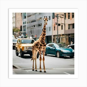 Giraffe Crossing The Street Art Print