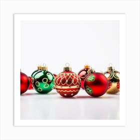 Christmas Ornaments Isolated On White Art Print