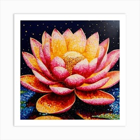 Pointillist on metal "Flower of Lotus" Art Print