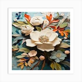 Painting of flowers in mosaic art 03 Art Print