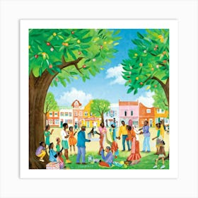 A Vibrant Illustration Illustrating A Diverse Group Of People Coming Together In Solidarity Exchang Art Print