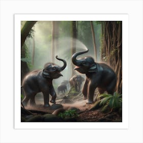 Two Baby Elephants in Jungle 1 Art Print