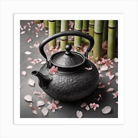 Firefly A Minimalistic Modern Rustic Beautiful Japanese Cast Iron Teapot, Illustration, A Few Sakura (6) Art Print