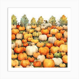 A Pumpkin Patch In Watercolour 2 Art Print