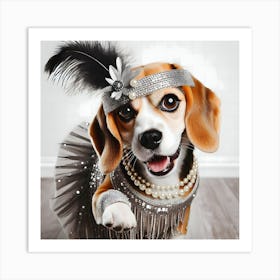 Beagle In Flapper Dress 2 Art Print