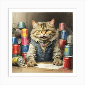 Cat With Cans 2 Art Print