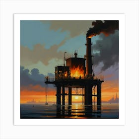 Oil Rig At Sunset 1 Art Print