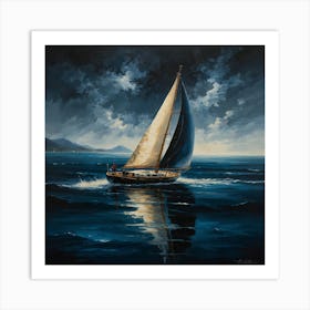 Sailboat At Night Art Print