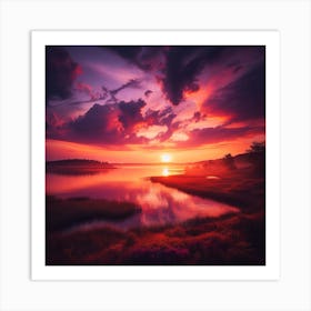 Sunset Over Lake Art Print