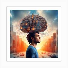 Man With A Brain On His Head Art Print