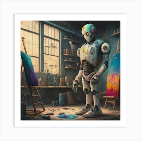 Robot Artist Art Print