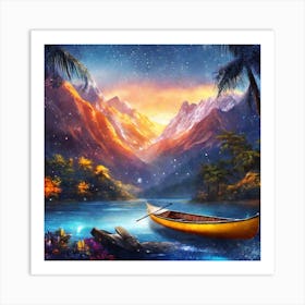 Canoe in a Mountain Lake Art Print