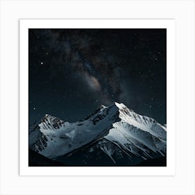 A Majestic Mountain Range With Snow Capped Peaks And A Clear, Starry Night Sky 2 1 Art Print