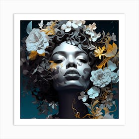 Woman With Flowers On Her Head 5 Art Print