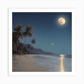 Full Moon At The Beach Art Print