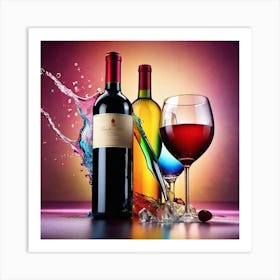 Wine Bottles And Glasses Art Print