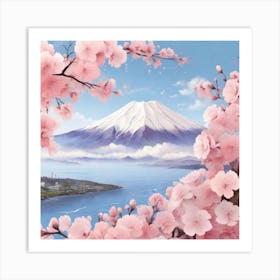 Mountain With Cherry Blossom Art Print