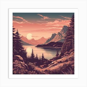 Evening Rosegold Beach at sunset amidst the mountains in an art print 3 Art Print