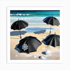 Umbrellas On The Beach Art Print