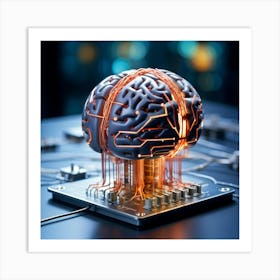 A Three Dimensional Cybernetic Human Brain With Electric Lines Running Through Functioning As A Ne (1) Art Print