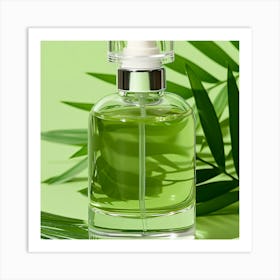 Green Bottle Of Perfume On Green Background Art Print