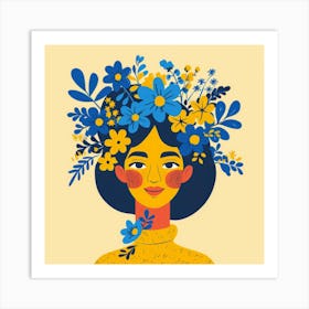 Girl With Flowers On Her Head 1 Art Print