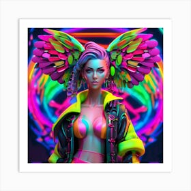 Neon Girl With Wings 3 Art Print