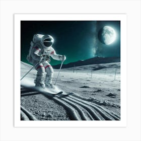 Astronaut Skiing On The Moon Art Print