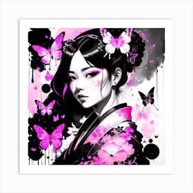 Asian Girl With Butterflies 6 Art Print