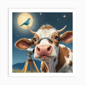 Cow With Telescope 1 Art Print