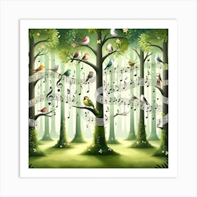 Musical Birds In The Forest Art Print