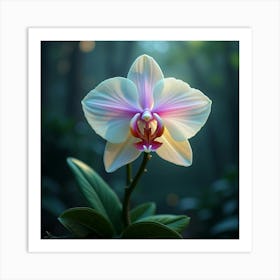 An Ethereal Orchid With Petals Of Cascading, Iridescent Light Blooming In A Magical Garden Art Print