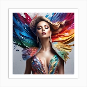 Woman With Colorful Feathers 2 Art Print