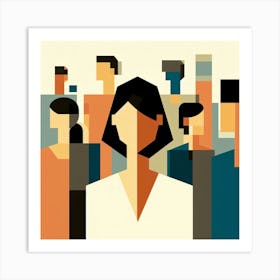 Crowd Of People Abstract Geometric Art Print