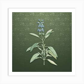 Vintage Sage Plant Botanical on Lunar Green Pattern Art Print
