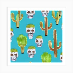 Sugar Skulls And Cactus Art Print