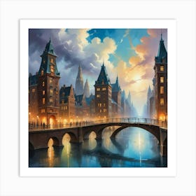 City At Night Paintings Art Print Art Print