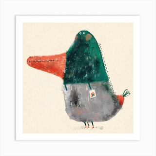 Duck With Rainbow Tote Bag Square Art Print