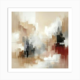 Abstract Art, Neutral Painting Red, Beige And Grey 1 Art Print