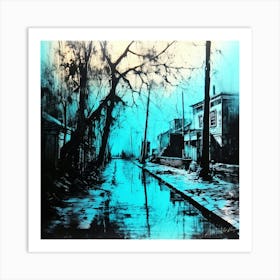 Litho On Paper -Town In Blue Art Print