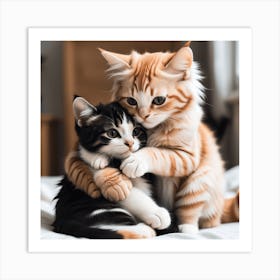 Cute Cats Hugging Each Other Art Print