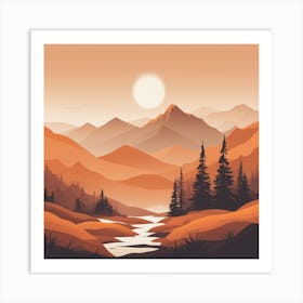 Misty mountains background in orange tone 46 Art Print