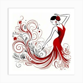 Line Art Flamenco Dancer 10 Art Print